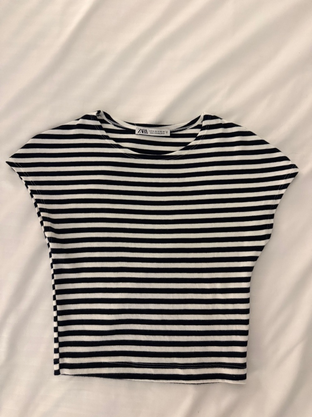 Zara Navy & White Horizontal Stripe Crop Top